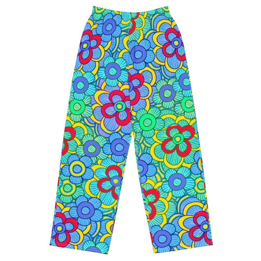 Green Retro Flowers Wideleg Pants product image (2)