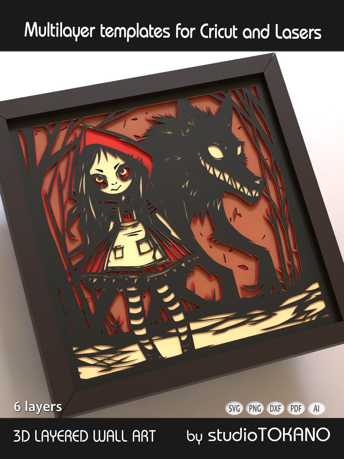 3D Little Red Ridinghood Shadow Box SVG product image (2)