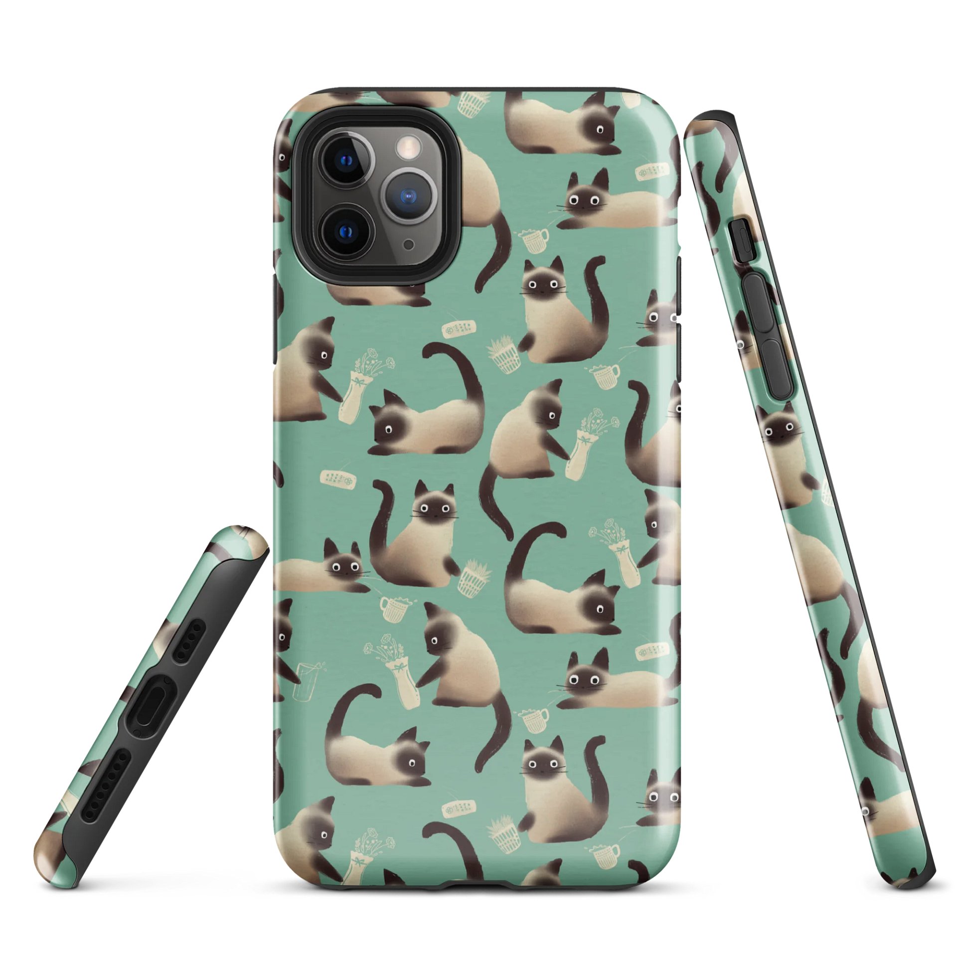 Bad Siamese Cats Knocking Stuff Over Patterned iPhone Case, Mint product image (5)