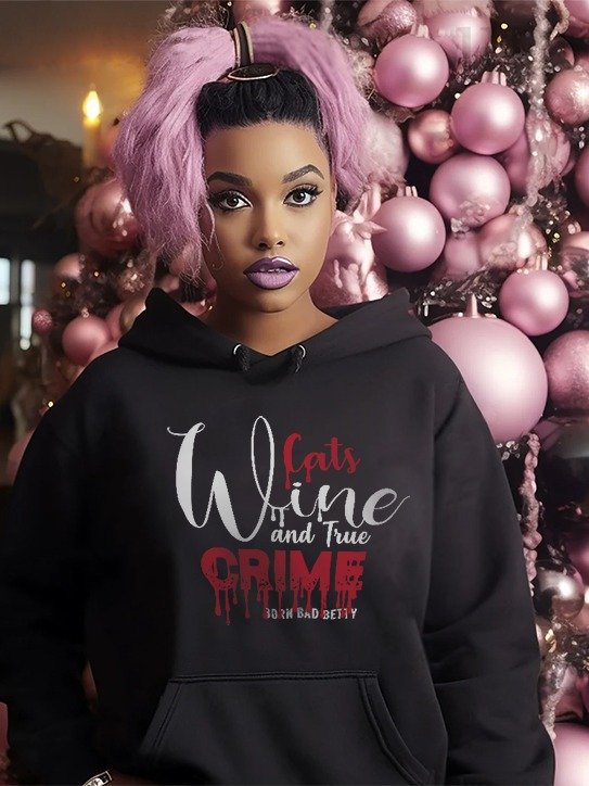 Cat, Wine and True Crime Women's Hoodie product image (1)
