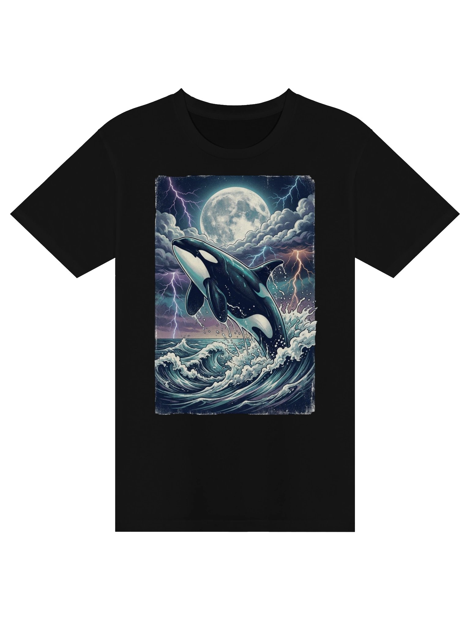 Vintage Orca Whale T-Shirt – Retro 90s Ocean Graphic, Killer Whale & Moon Lightning Design product image (1)