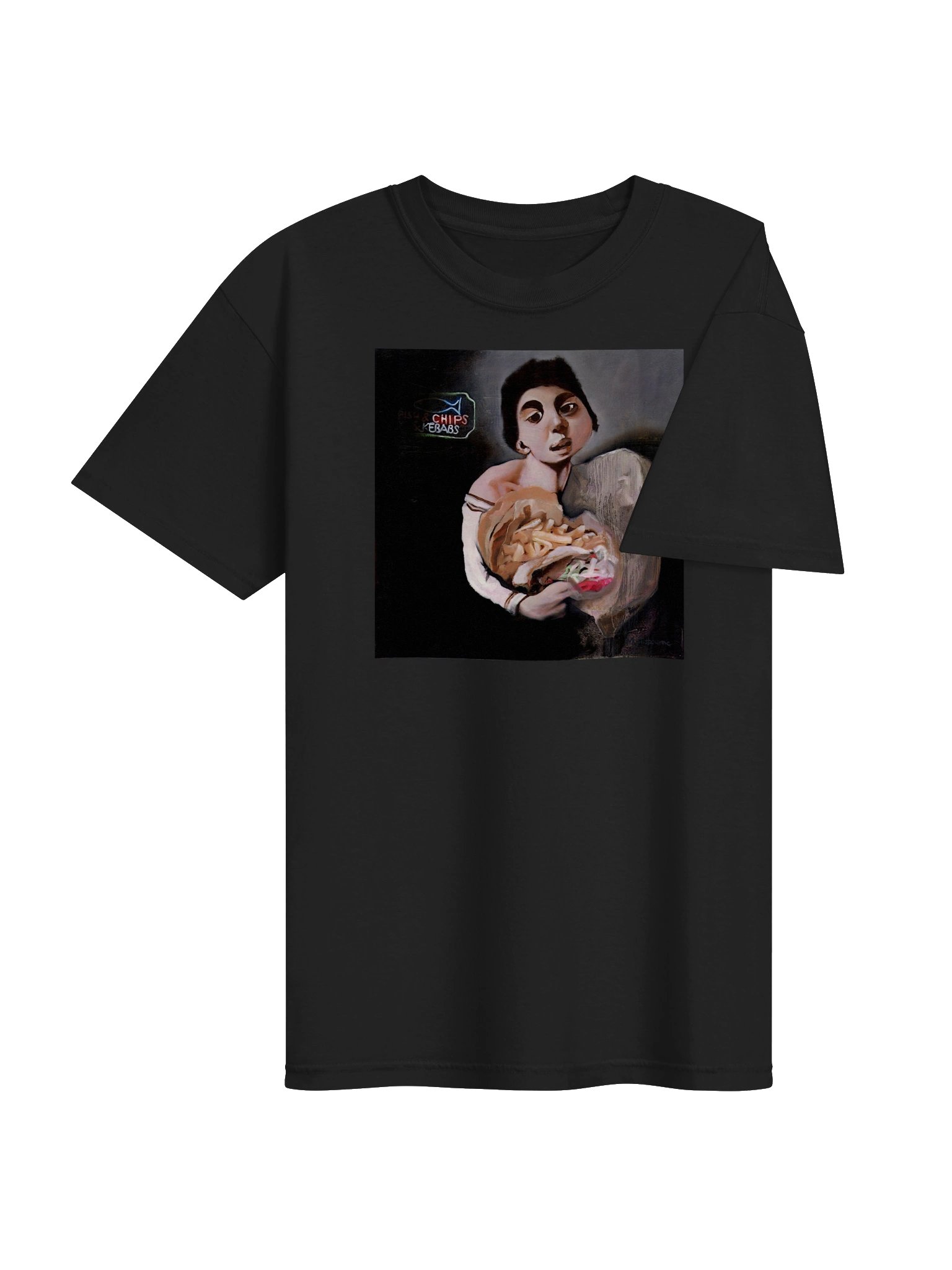 Boy With Kebab Meat And Chips // T-shirt black product image (4)