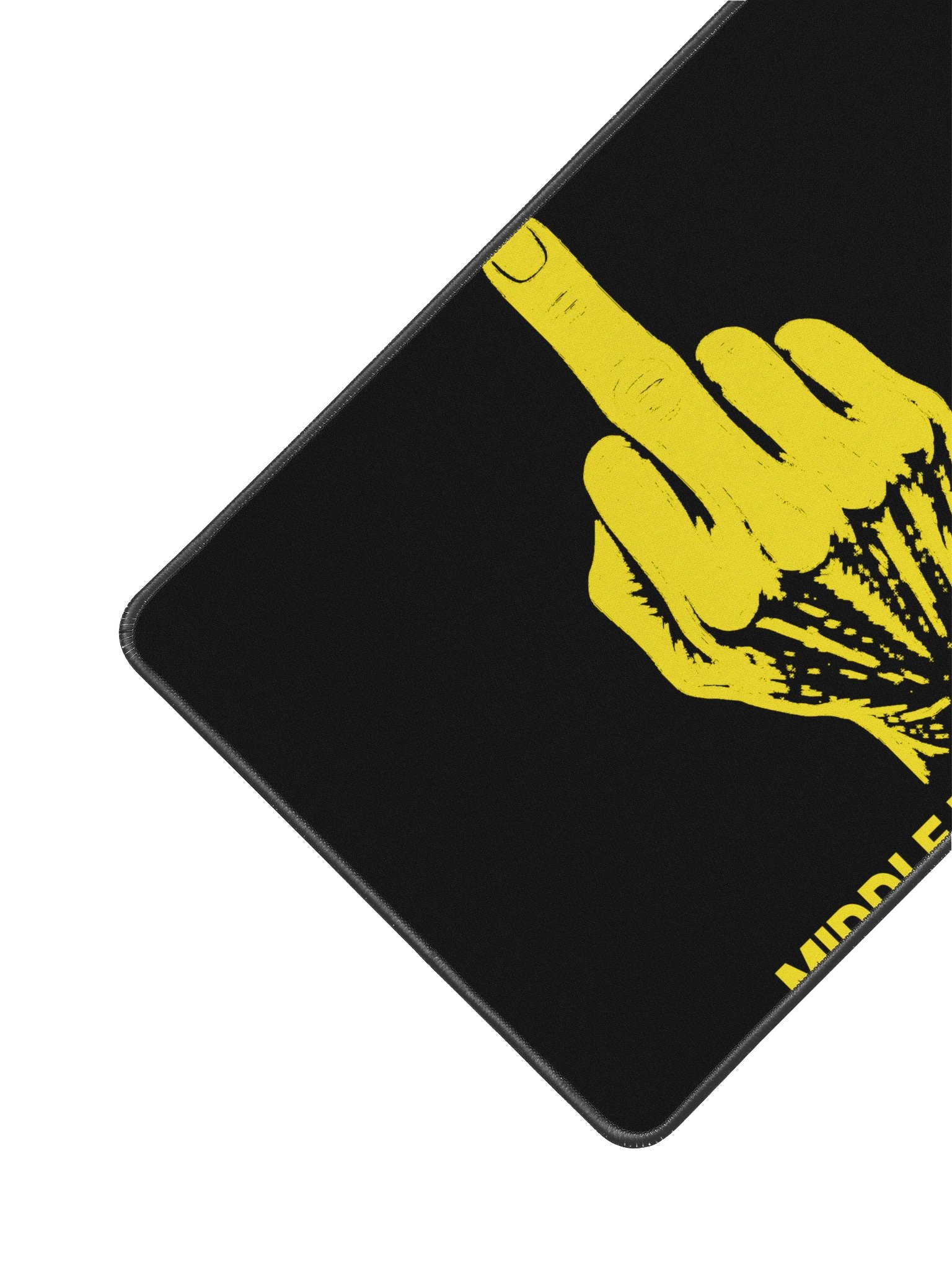 No ShopCo Middle Finger Desk Mat 12 x 18 - Yellow Artwork - Black Background product image (2)