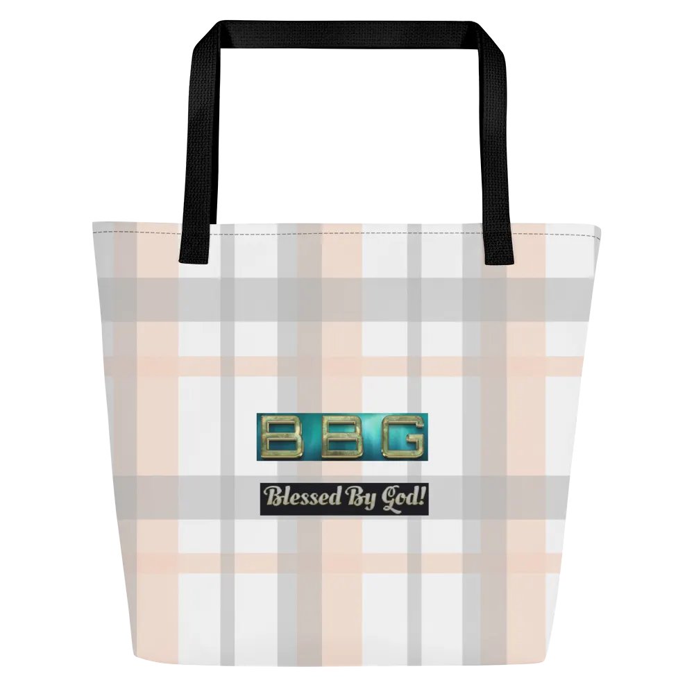 Pink Plaid Tote Bag with Pocket-Green BBG (No Logo) product image (1)