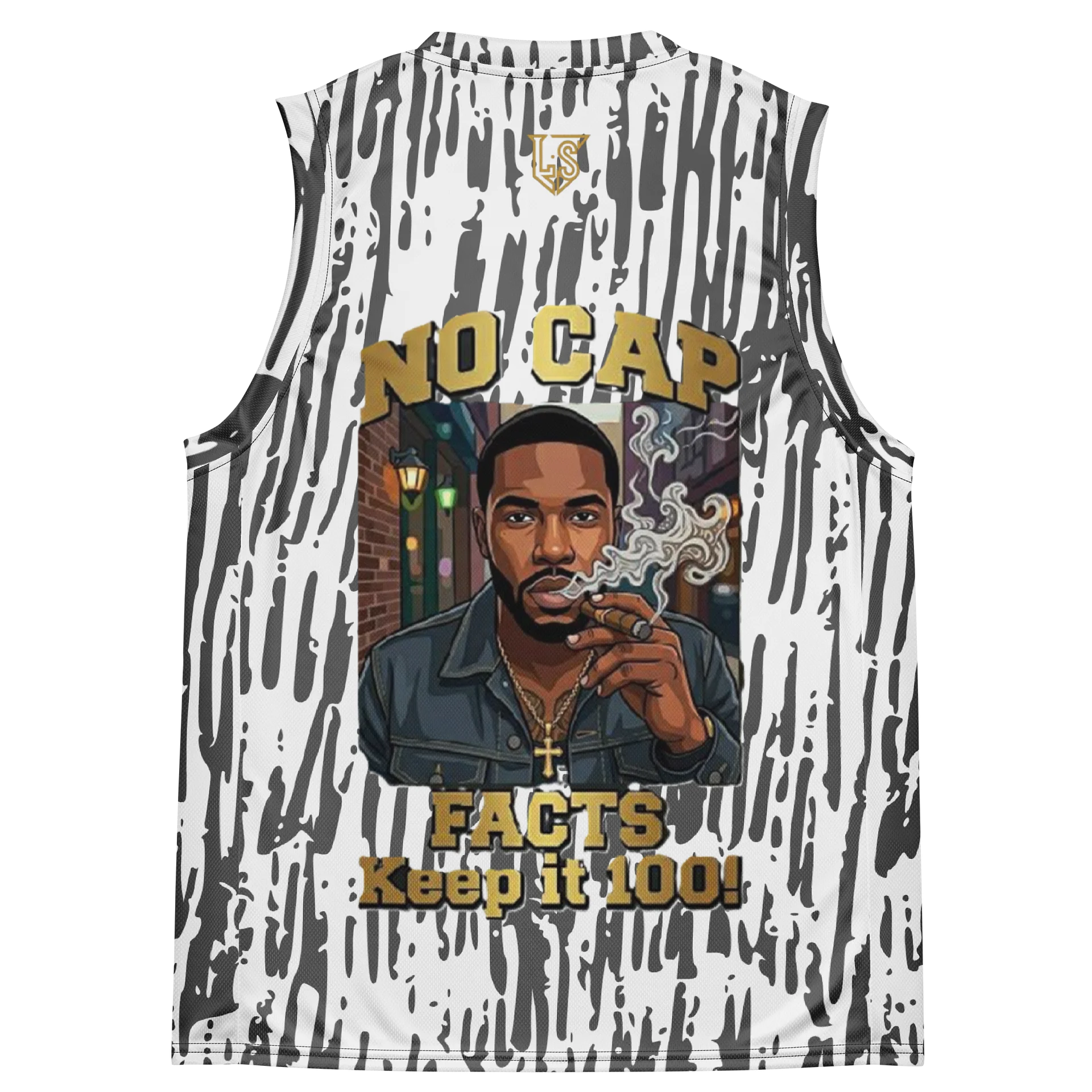 No Cap - White w/Black Strokes Sleeveless Pattern Design product image (4)