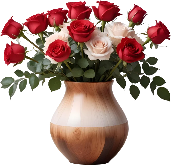Warm Wood Gradient Vase with Red and Cream Roses PNG product image (1)
