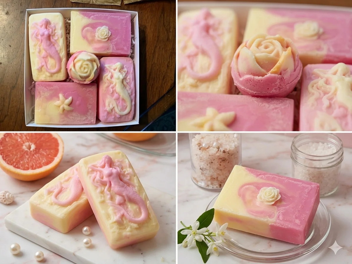 Pink Grapefruit Mermaid Box Set — Citrus Siren Handmade Bar Soap (4-Pack) product image (2)