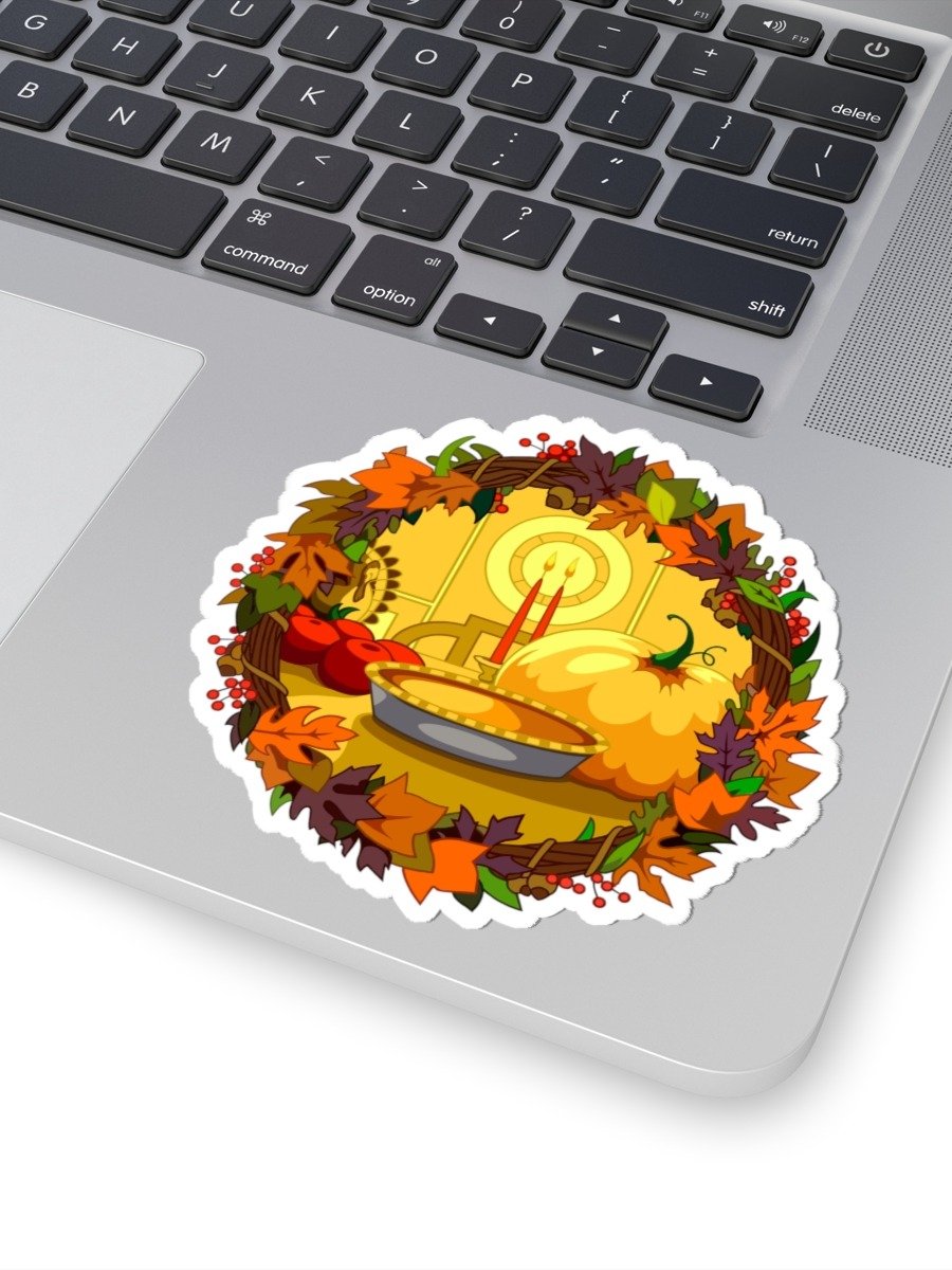 Cozy Thanksgiving Feast Vinyl Decal – Autumn Wreath Cartoon Kiss-Cut Sticker product image (1)