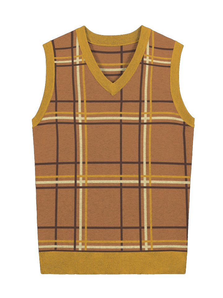 Plaid Coffee Unisex Knit Vest product image (2)