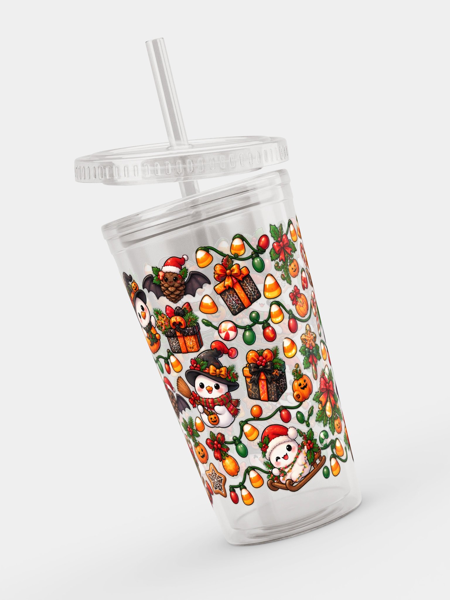 Spooky Snowmen Clear Dual Wall Tumbler 16 Oz (473 ml) product image (4)