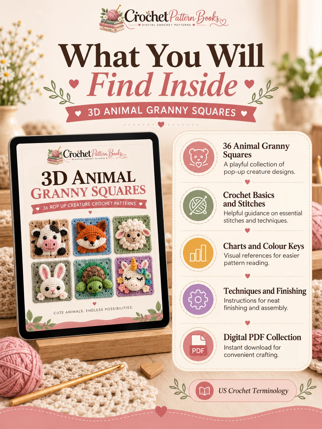 3D Animal Granny Squares 36 Pop Up Creature Crochet Patterns PDF Ebook product image (2)