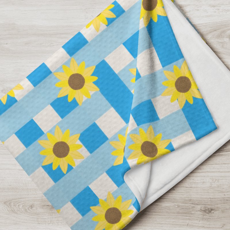 Sunflower Gingham Pattern- Blue Background Throw Blanket product image (1)