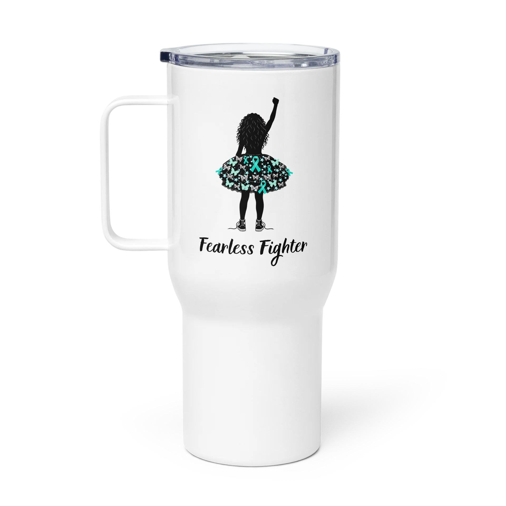 Ovarian Cancer - Fearless Fighter Travel Mug with Handle product image (1)