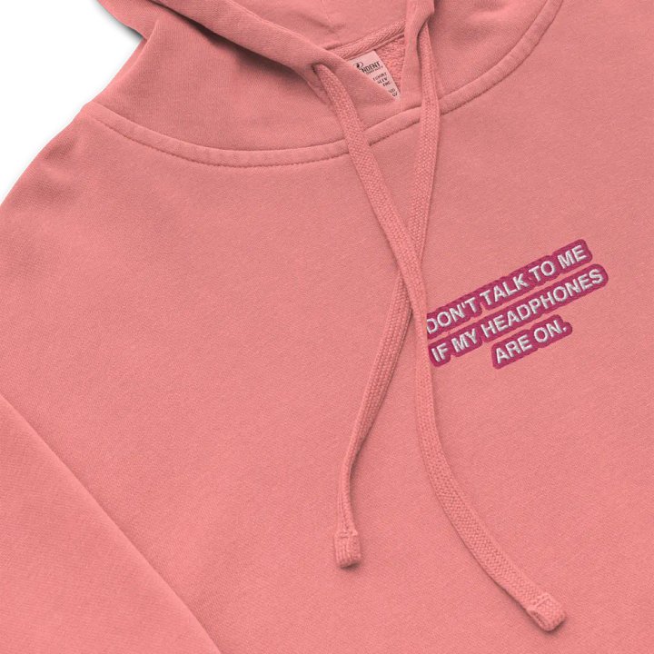 HEADPHONES ON (pink bubble design 2) embroidered pigment hoodie product image (1)