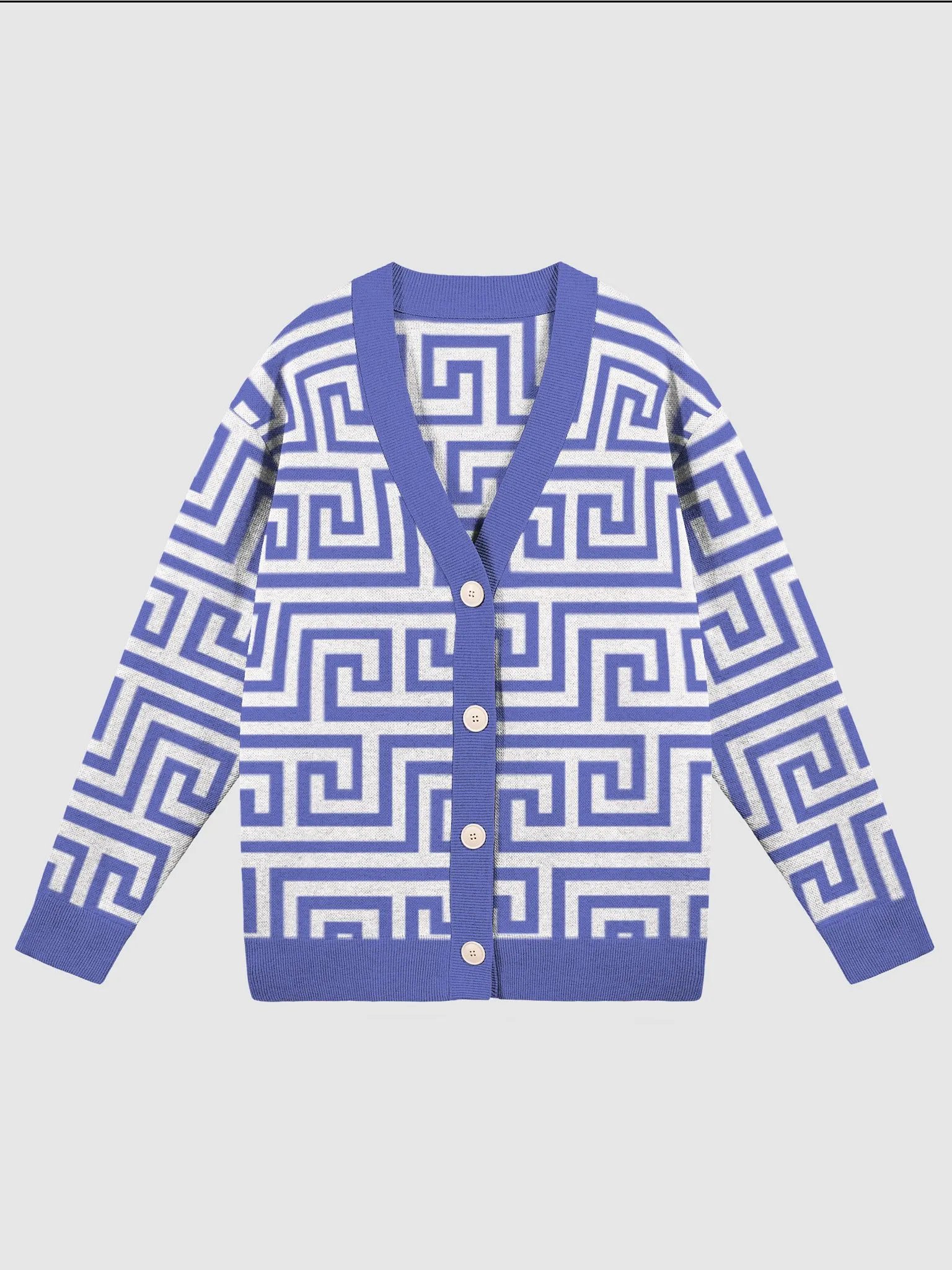 Blue Greek Key Knitted Classic Cardigan product image (1)