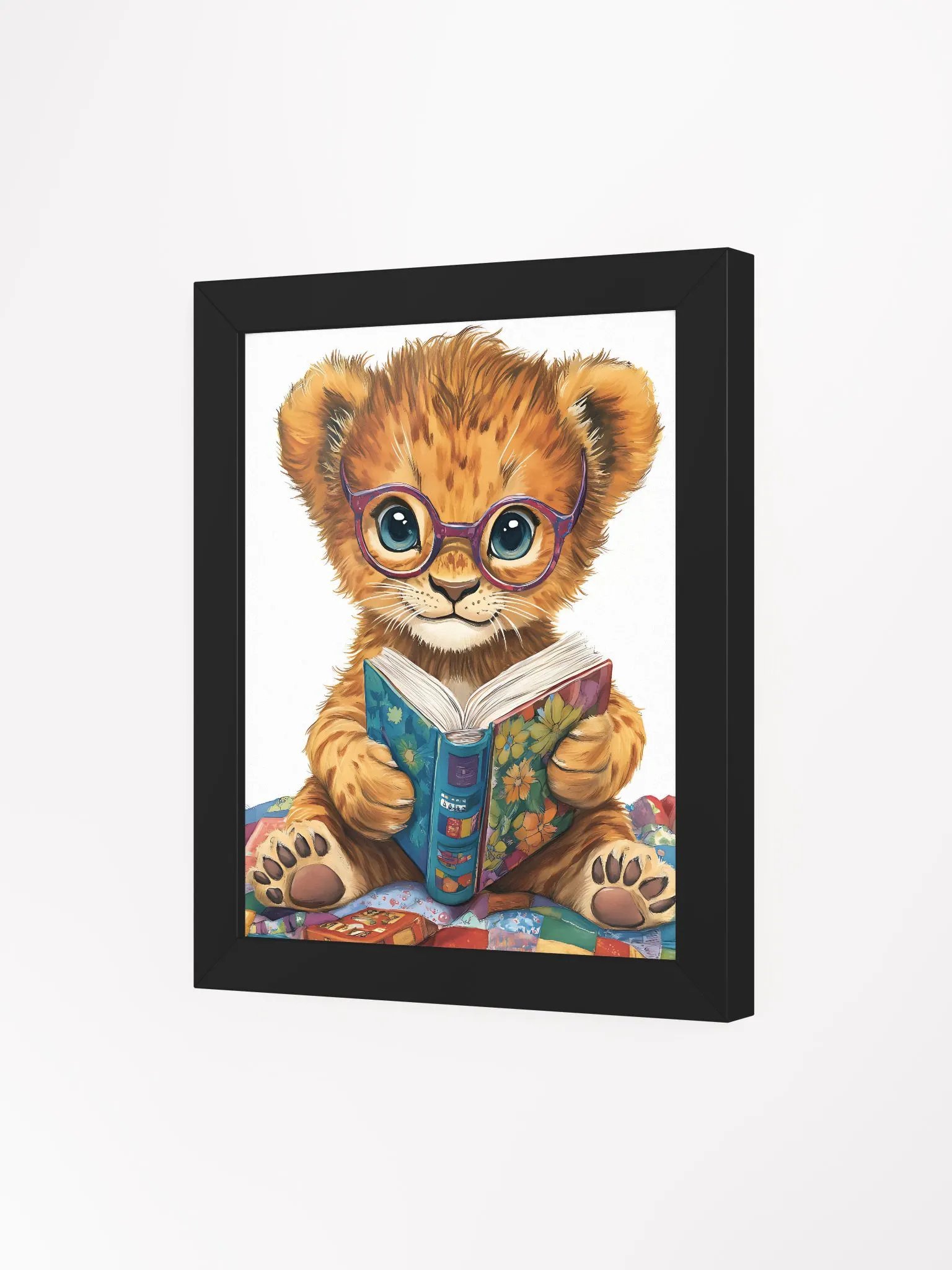 Whimsical Lion Cub Reading Poster product image (17)