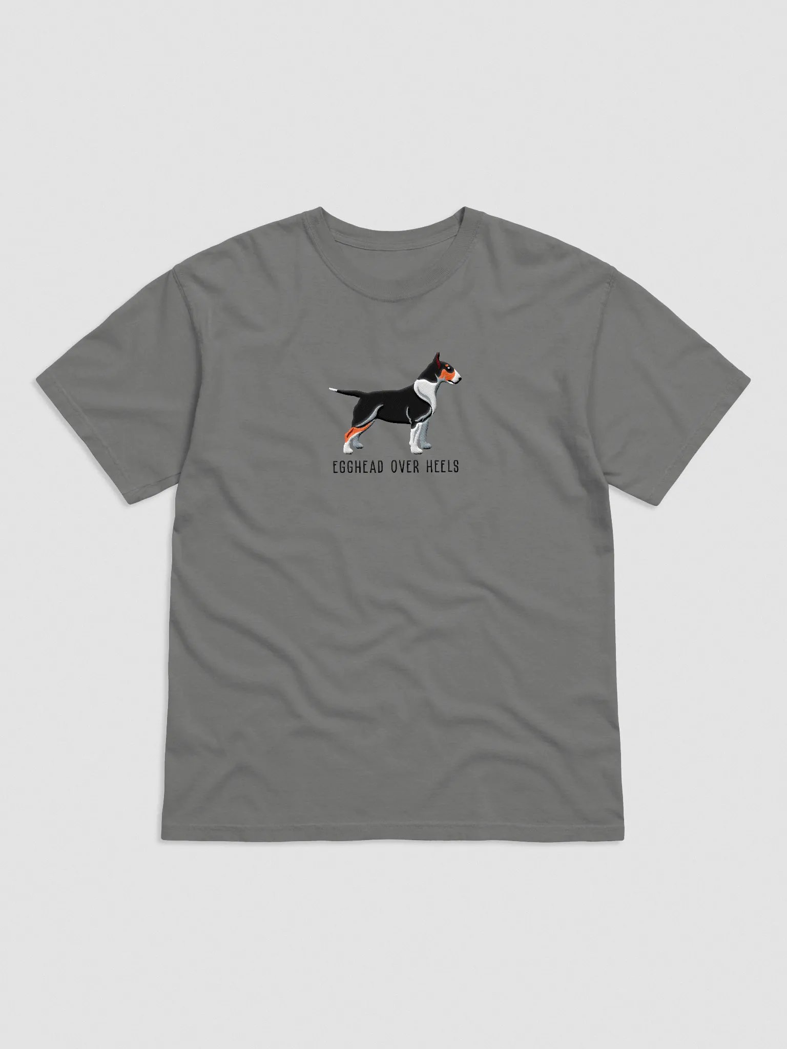 Egghead Over Heels T-Shirt(Embroidered) of an English Bull Terrier(Tricolor) product image (4)