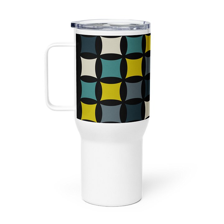 Geometric Mid-Century Style Grid Ceramic Travel Mug product image (1)