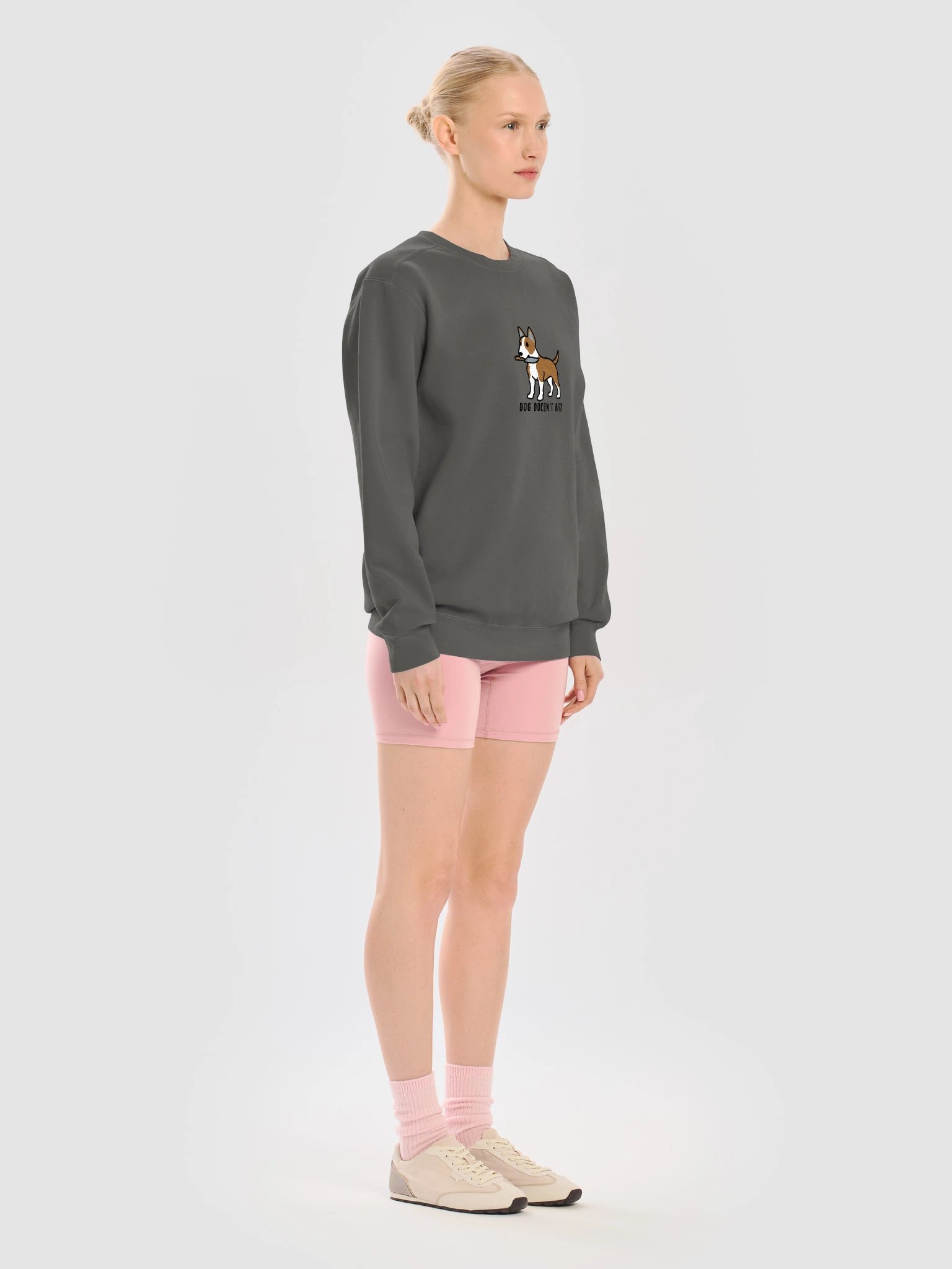 Dog Doesn't Bite Funny Chibi-Style Embroidered Premium Sweatshirt for English Bull Terrier(Tan) Owners product image (37)