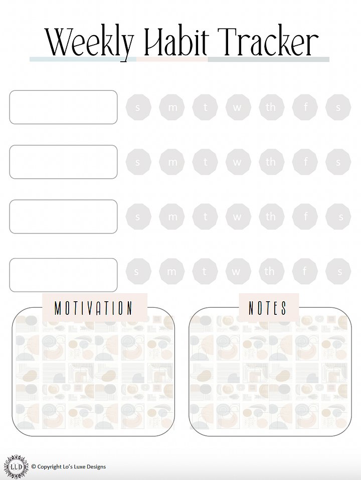 Weekly Habit Tracker - Geo Shapes - 8.5x11 Printable product image (1)
