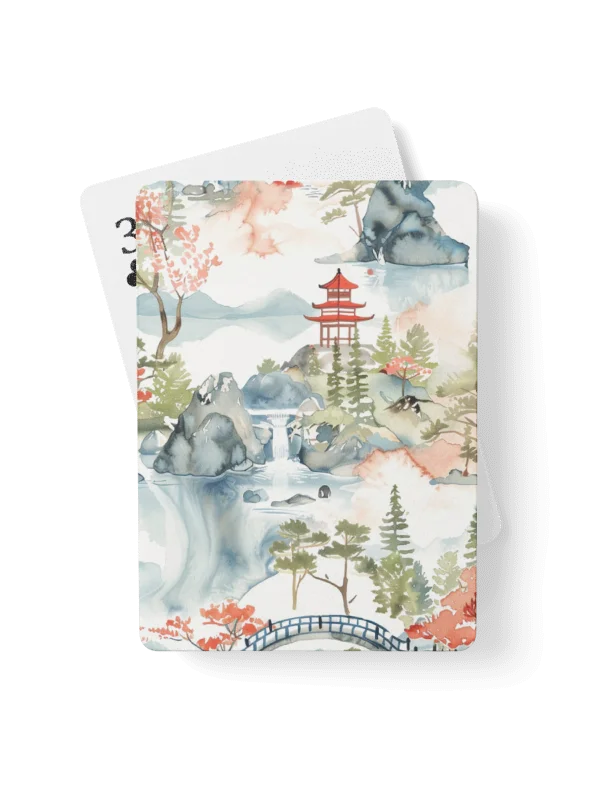 Japanese Pagoda Watercolor Playing Cards - Traditional Landscape Art Deck product image (1)