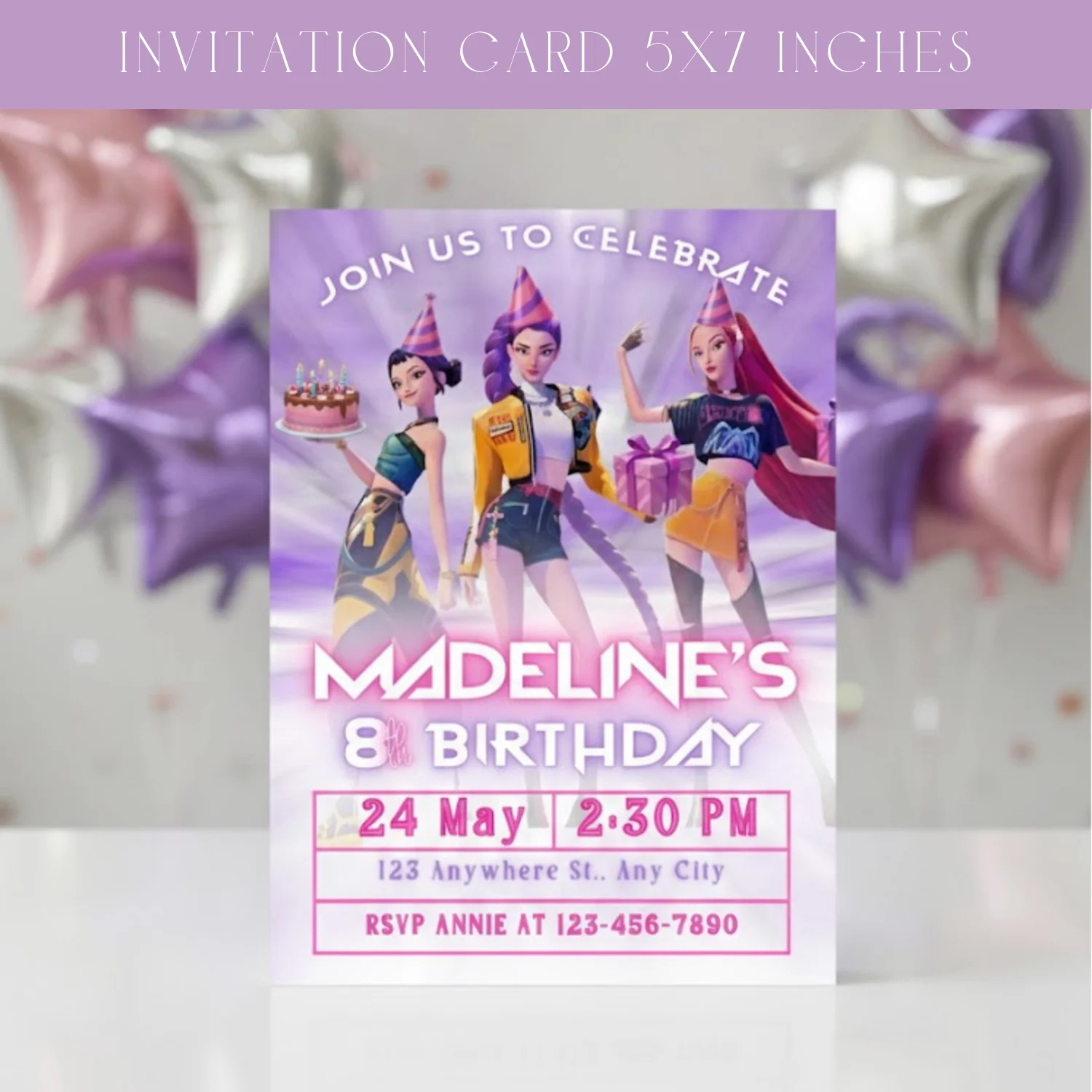 K-Pop Demon Hunters Birthday Invitation | Girl Birthday Party Invite | Editable Canva Template | K-Pop Party Theme | Digital Download product image (7)