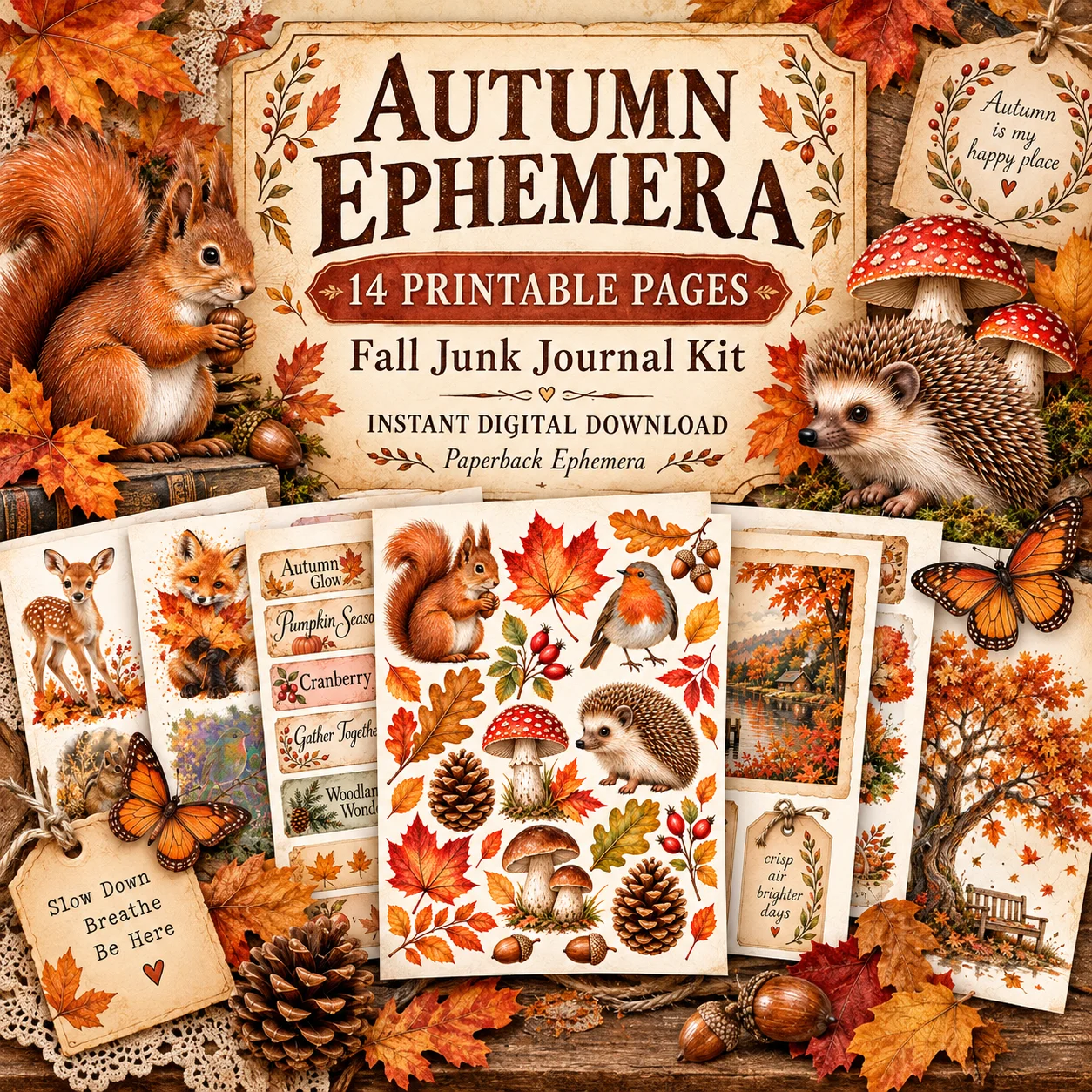 Autumn Ephemera Printable PDF | 14 Fall Journal Pages product image (5)