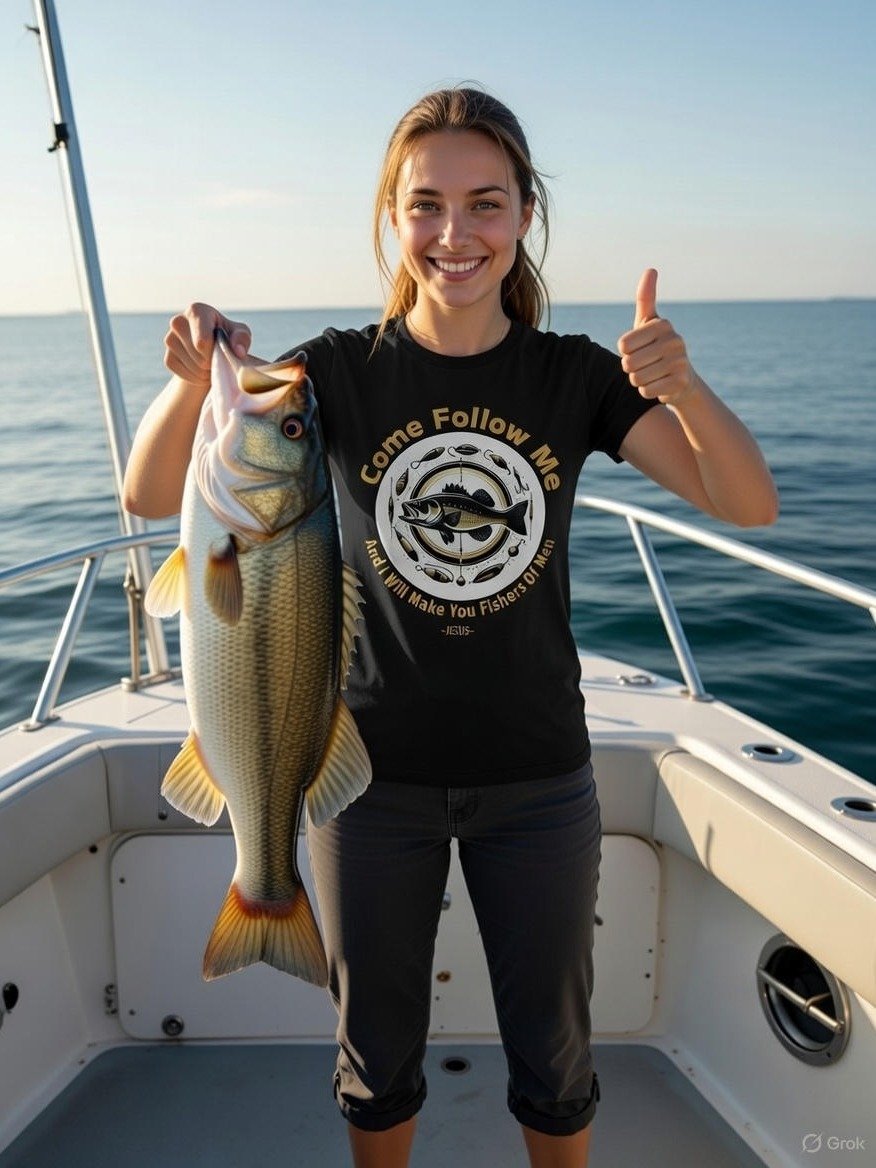 Come Follow Me T-Shirt. Matthew 4:19 Bible Verse Christian Fishing Tee Design product image (9)