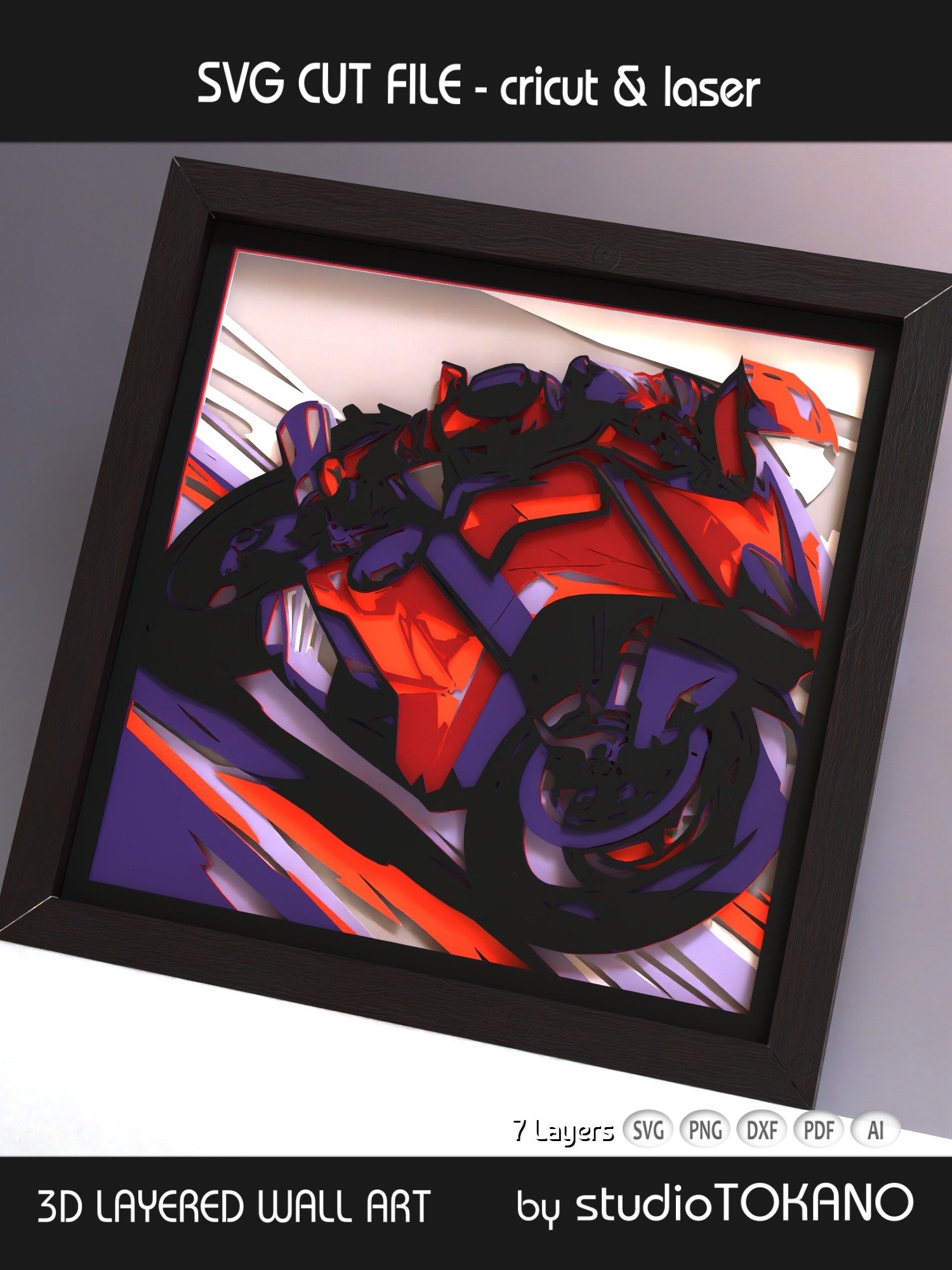 Motorcycle 3D Shadow Box SVG product image (5)