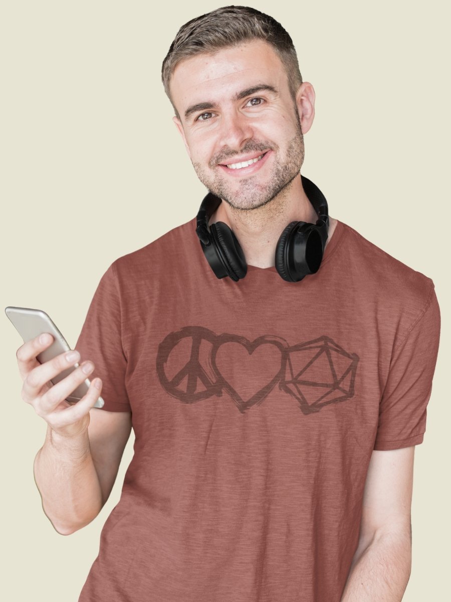 Peace Love D20 Subtle Board Game Shirt - Clay product image (6)