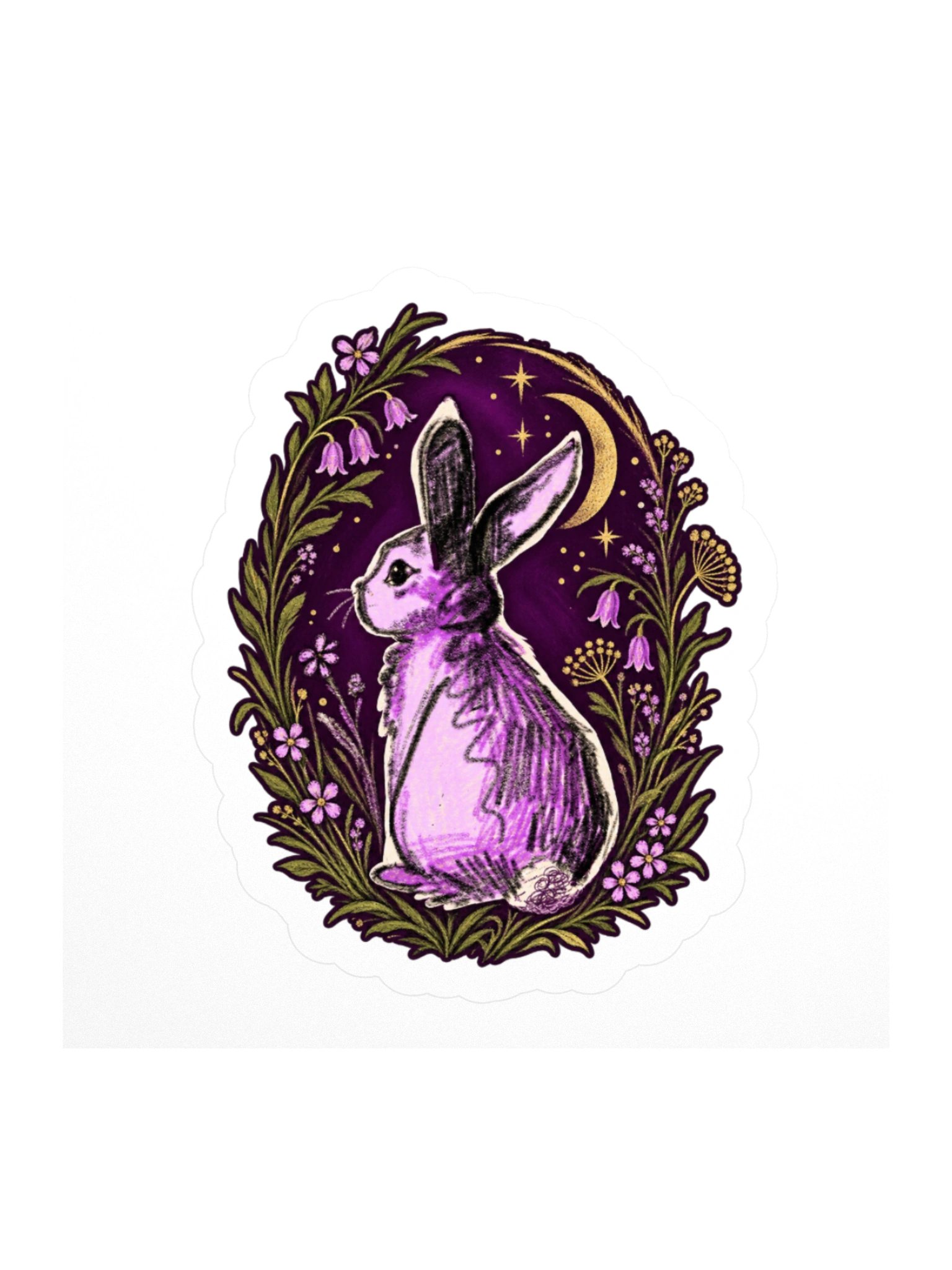Moonlit Rabbit Floral Kiss Cut Sticker product image (2)