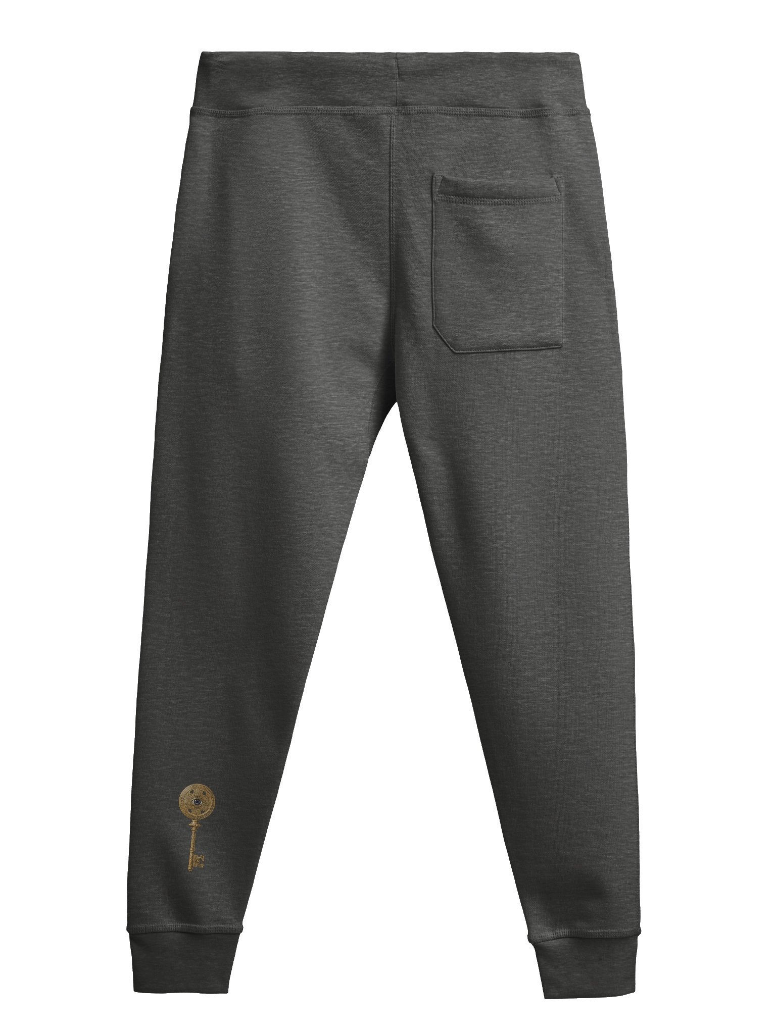 The Gatekeeper’s Key Fleece Joggers – Right Thigh & Back Lower Leg Print | Charcoal Heather | product image (2)