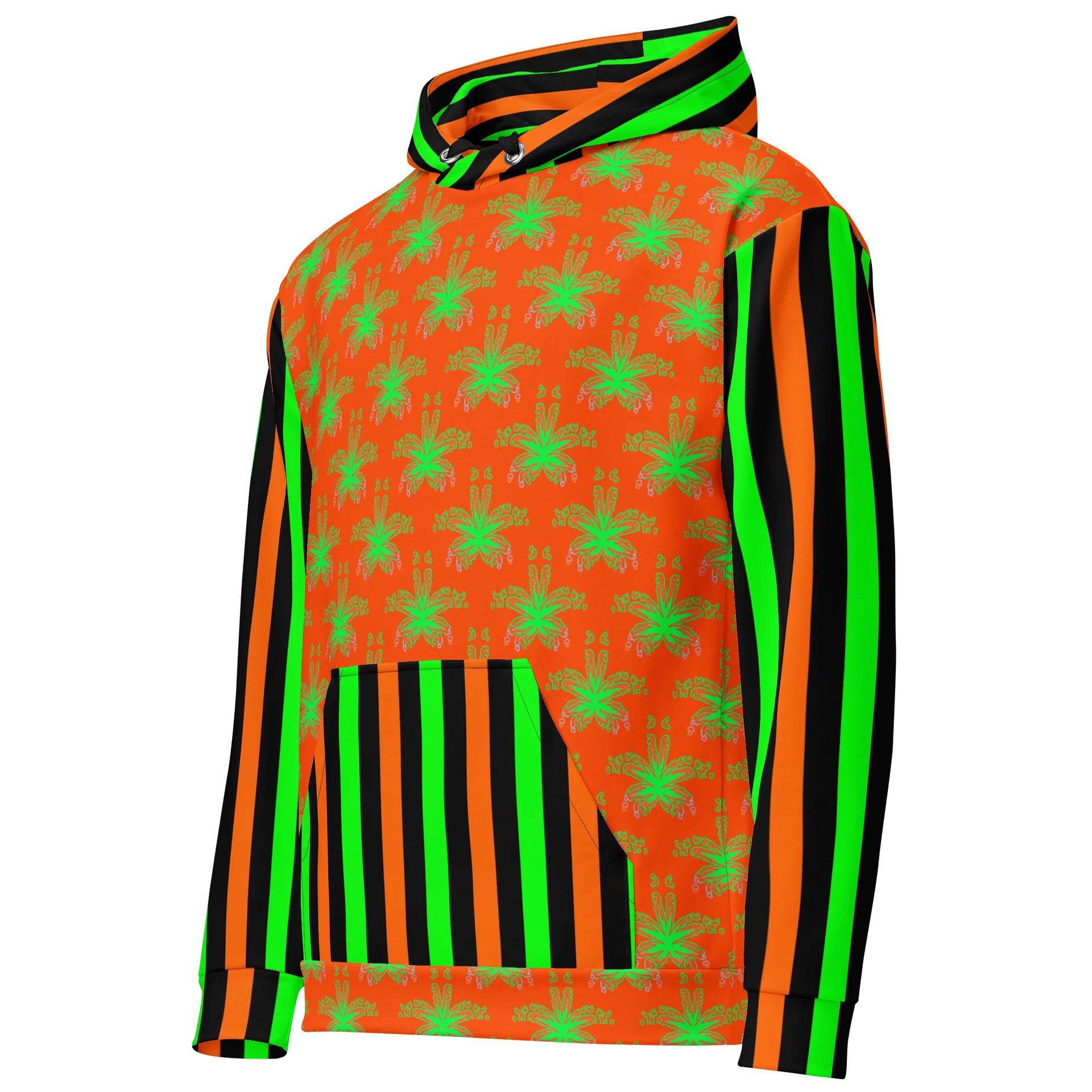 Weed Halloween Hoodie, Cannabis Circus Stripe Clowncore Clothing, Pot Leaf 420 Fall Festival Fashion, Black Orange Neon Green Stoner Clothes product image (4)