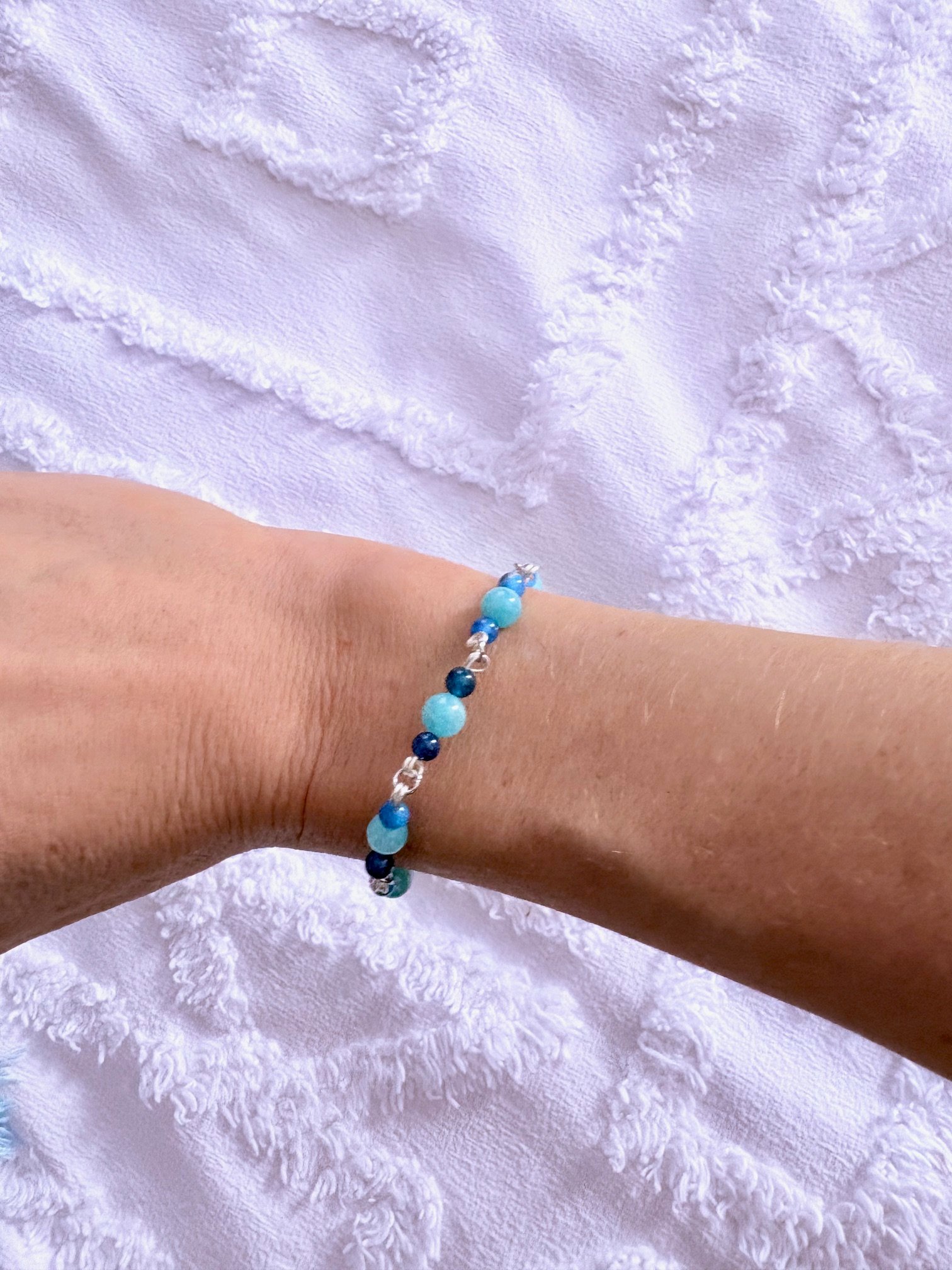 MFD-00272 | Semi-Precious Blue Beads Bracelet | Wire Wrapped Links | by Monique Faella Designs™ product image (5)