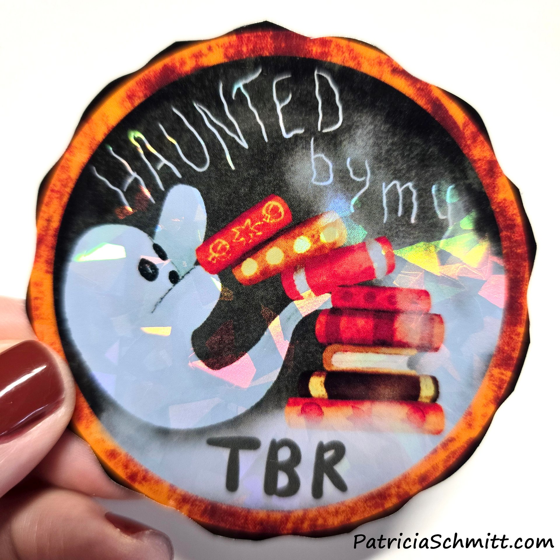 Haunted By My T.B.R. Holographic Sticker product image (3)
