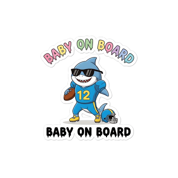 Funny Shark Football Baby on Board Sticker - 5x5 Weatherproof Vinyl Car Decal - Cute Sporty Shark Tailgate Decor - Premium Outdoor Grade Safety Sign for SUVs & Jeeps product image (1)
