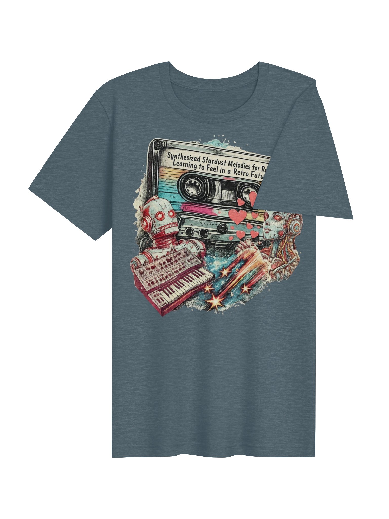 Synthesized Stardust Retro Future Tee, Whimsical Robot Music Lover Shirt product image (5)