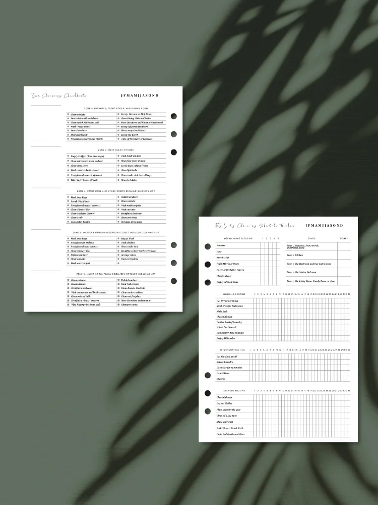 Monthly, Weekly & Daily Zone Cleaning Tracker | A5 Minimal Insert | FlyLady-Inspired product image (1)