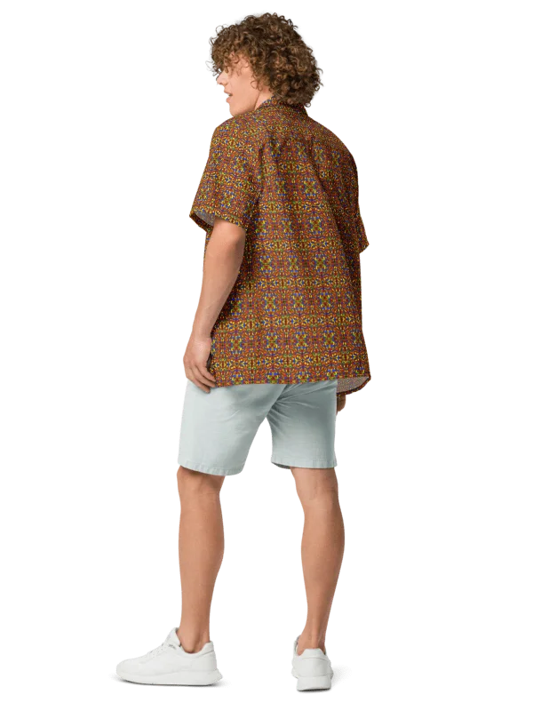 Orange Stained Glass – Vibrant Orange Pattern Hawaiian Shirt product image (4)