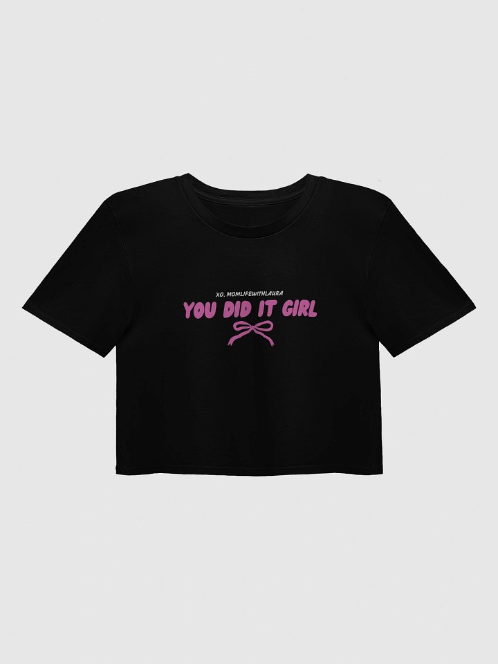 You Did it Girl Bow Cropped Tee - Black/Hot Pink product image (1)