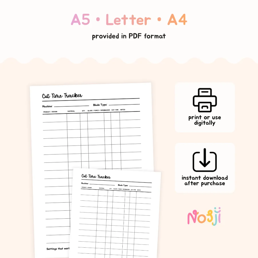 Cut Time Tracker Printable Cutting Machine Project Tracker product image (2)