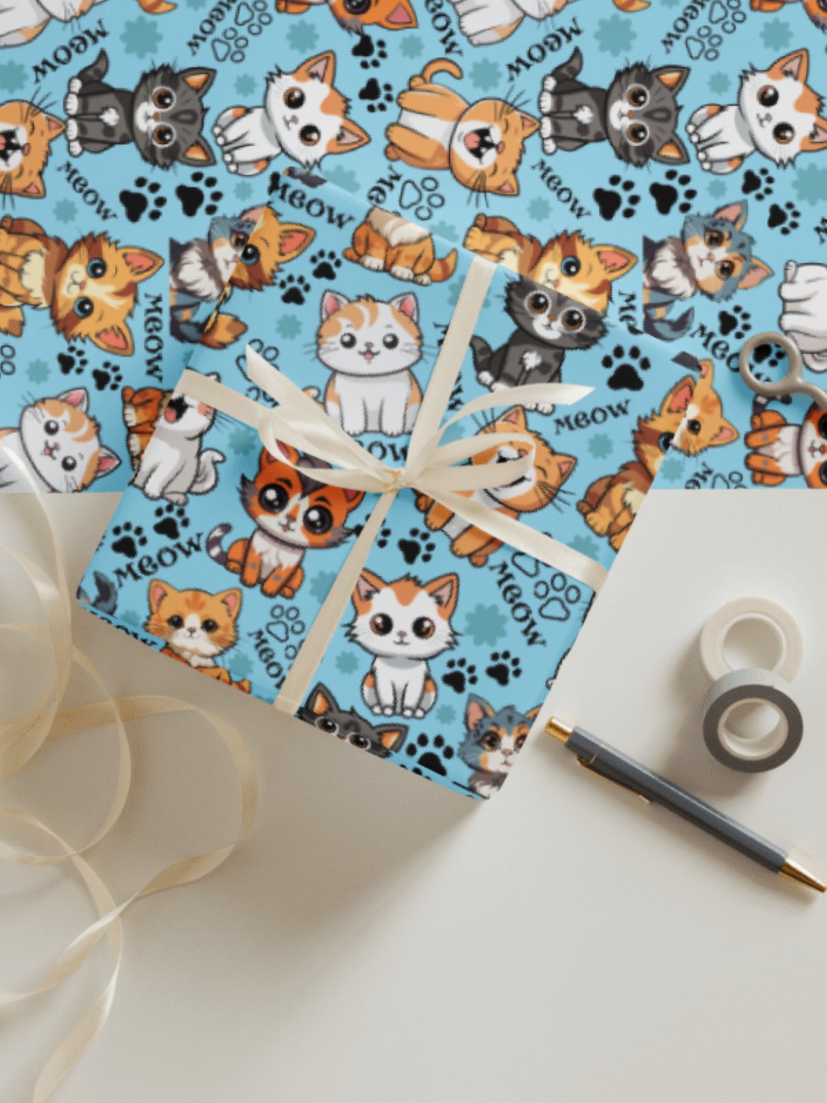 Meow Magic Wrapping Paper - Blue product image (1)
