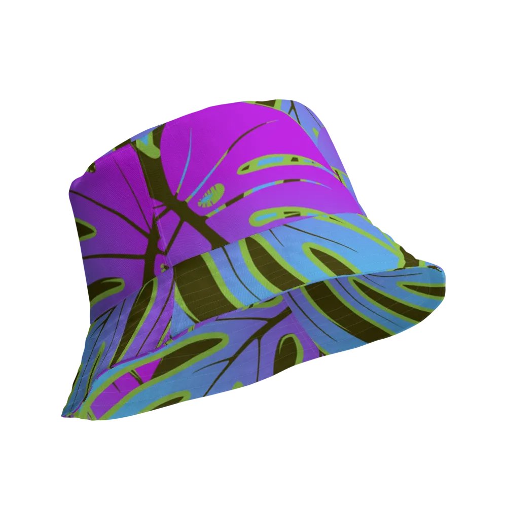 Dark Mode Neon Monstera Madness Reversible Bucket Hat product image (3)