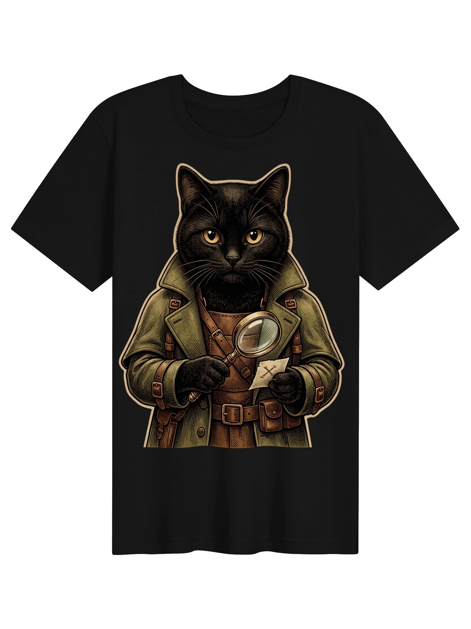 Detective Cat Vintage Graphic Tee - Noir Mystery Black Cat Shirt product image (2)