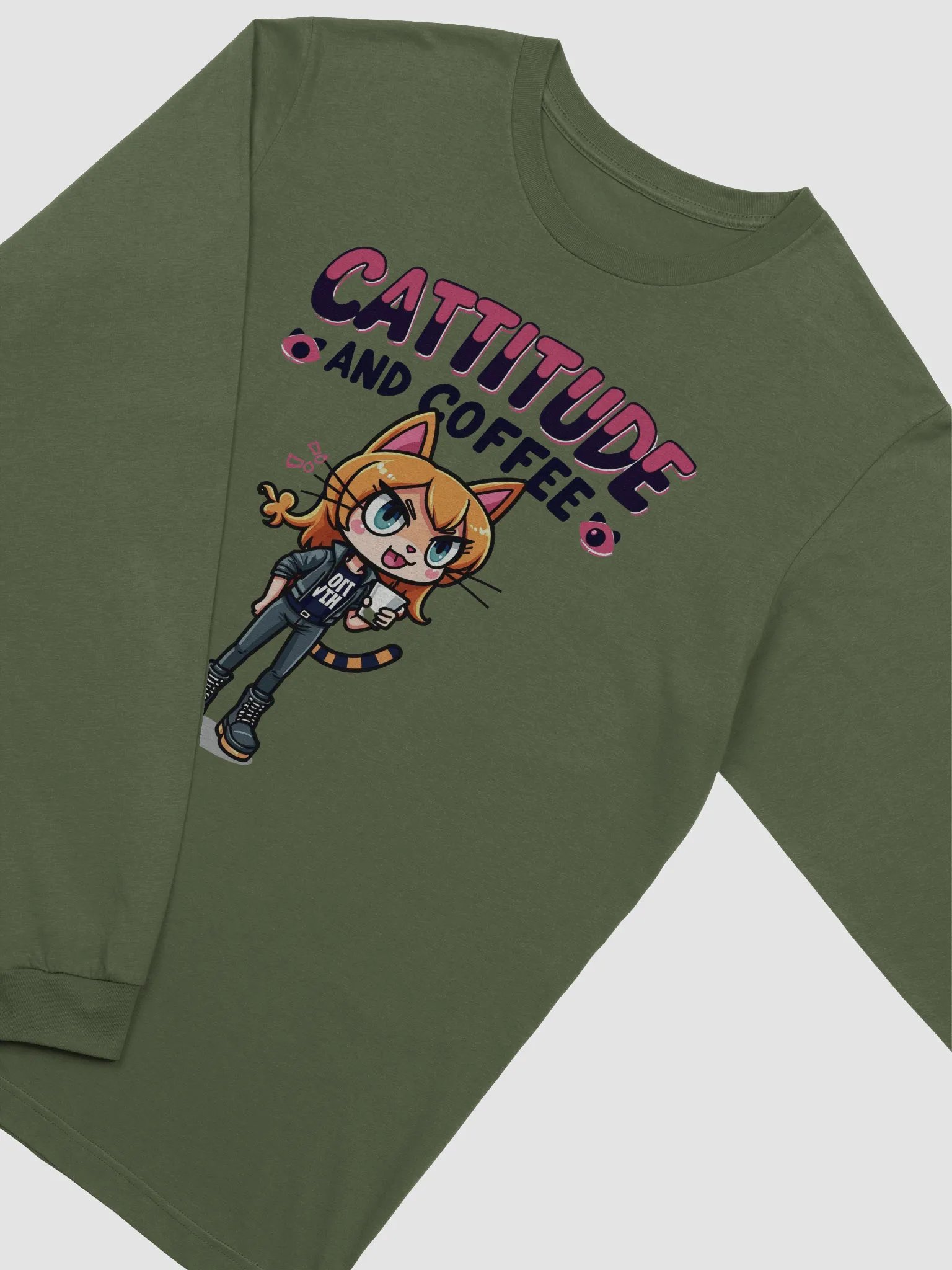Cattitude and Coffee Long Sleeve Tee product image (26)