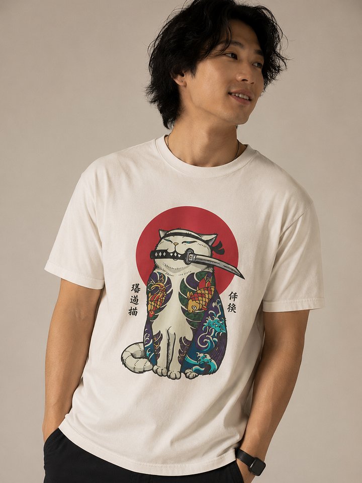 Yakuza Cat Samurai T-Shirt – Japanese Tattoo Style Warrior Cat Tee for Cat Lovers product image (1)