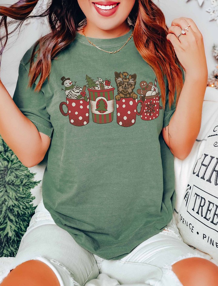Cute Yorkshire Terrier in a Christmas Cup T-Shirt | Funny Christmas Yorkie Pup in a Cup product image (16)