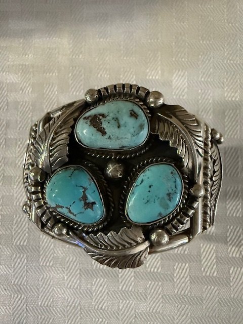 Artisan 3-Stone Dry Creek Turquoise Leaf & Vine Statement Cuff product image (1)