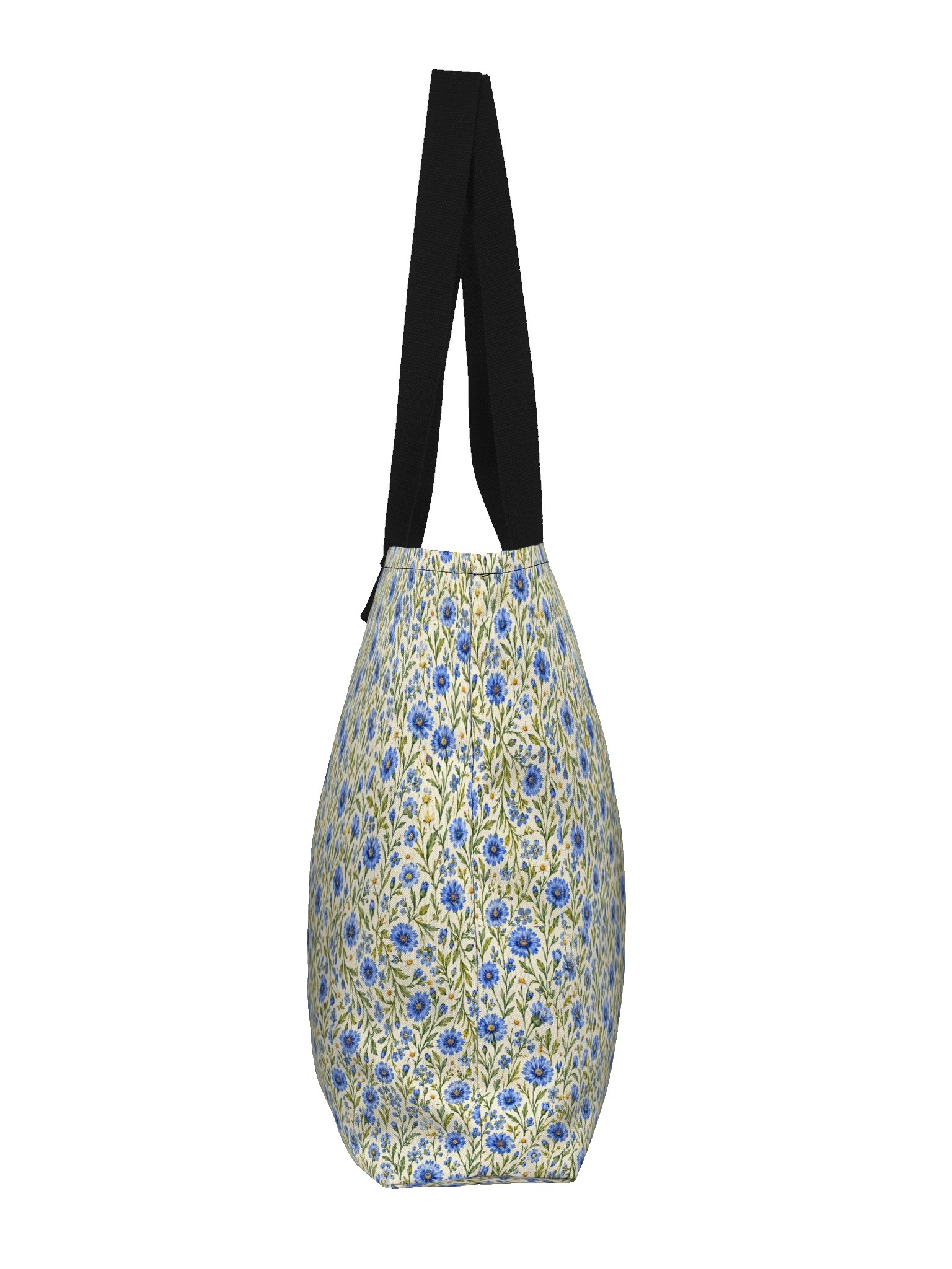 Blue Wildflower Large Tote Bag – Vintage Blue Floral Shoulder Bag with Pocket product image (4)