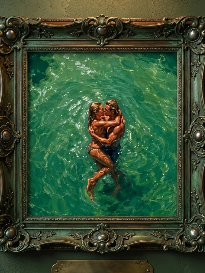 Emerald Embrace | Romantic Couple Oil Painting product image (1)